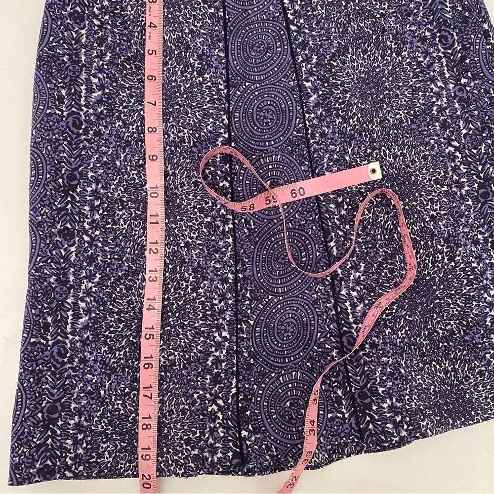 Tory Burch || Fluted Floral Medallion Logo Skirt‎ Blue Purple 2